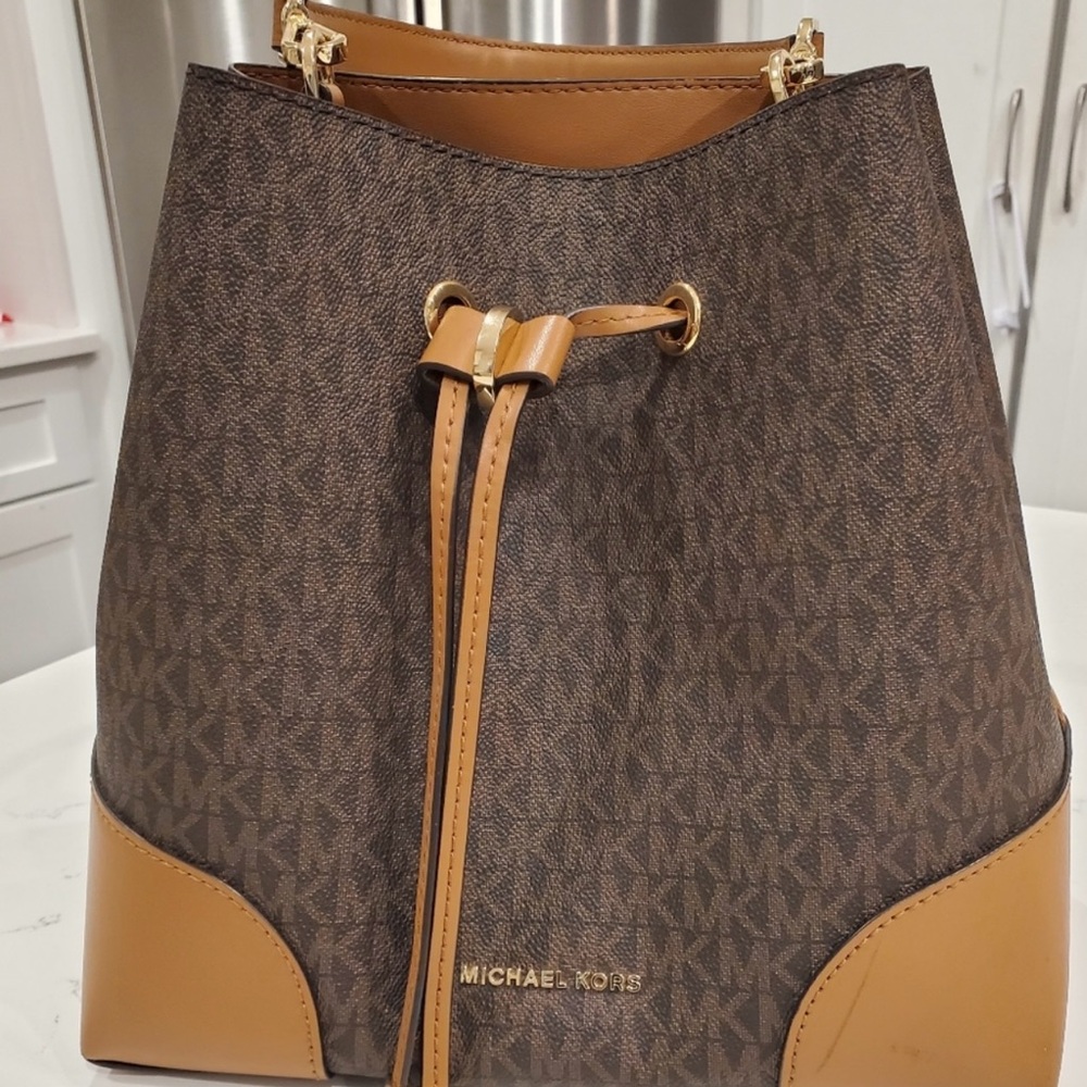 Michael Kors Brown and Tan Drawstring Shoulder Bag